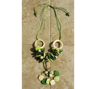 Natural Carved Wood Bead Necklace Chunky Bold Statement Corded